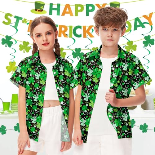 Image of Remimi Unisex Kids 4th of July Button Up Shirt Boys American Flag Print Hawaiian Beach Short Sleeve Tops 5-14 Years