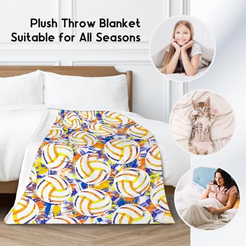 Volleyball Blanket, Cozy Soft Throw Gifts for Mens, Cool White Flannel Throw Blankets for Bed Couch, 60x80 Inches