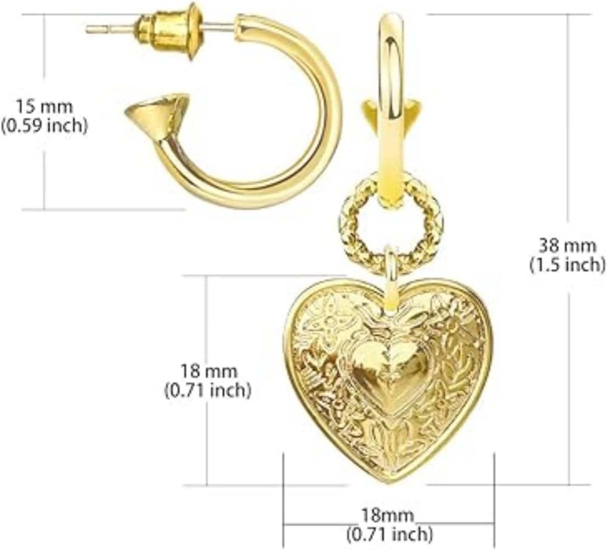Chunky Heart Earrings for Women Vintage Love Heart Hoop Earrings Chunky Gold Heart Dangle Earrings Statement Fashion Jewelry Accessories - Image 6