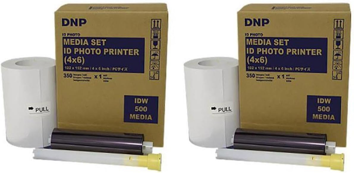 DNP 4x6" Paper and Ink Roll Media Set for IDW500 ID Photo Printer, 350 Prints (2-Pack)
