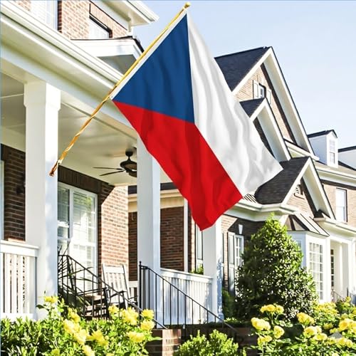 Image of AhfuLife Czechia Flag 5ft x 3ft for Party Decor, 1 Pcs Large Czech Flag Polyester Double Side with Brass Eyelets for World Cup Garden Street Indoor Outdoor