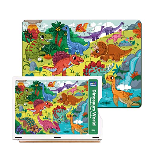Image of Mini Leaves 48 Piece Wooden Puzzle for Kids & Adults - Dinosaurs Jigsaw - Fun & Challenging Floor Game - Gift With Box - Safe & Durable Educational Toys