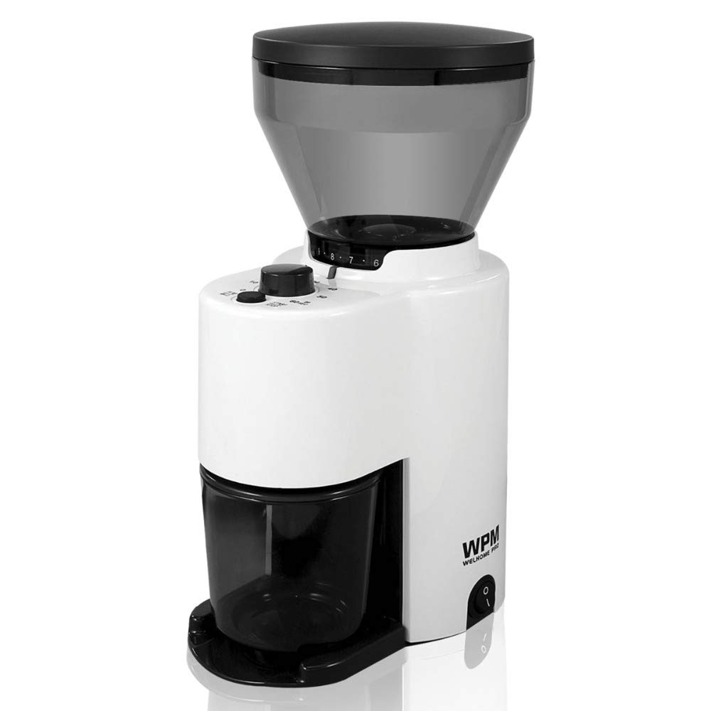 FHRKA ZD-10T Electric Coffee Bean Grinder Semi-Automatic Coffee Bean Grinding Machine Burr Coffee Mill Nut and Spice Maker (White)