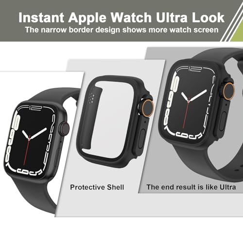 Image of Tobfit 2 Pack Tough PC Case for Apple Watch Series 9 /8 /7 45mm Change to Ultra 49mm Cover[Looks Like Ultra], Apple Watch Case with Screen Protector for iWatch Series 9, 8 and 7 (45mm)