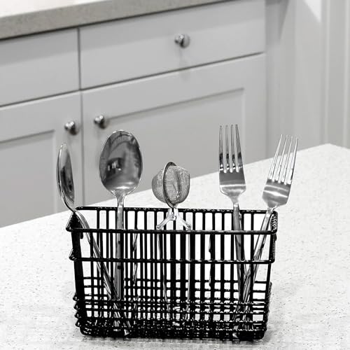 Better Houseware 1431/E Cutlery Drying Basket With Hooks - Black Coated Steel Wire - 3 Compartments - Fits Most Dish Racks - Utensil Drying Rack thumb #1