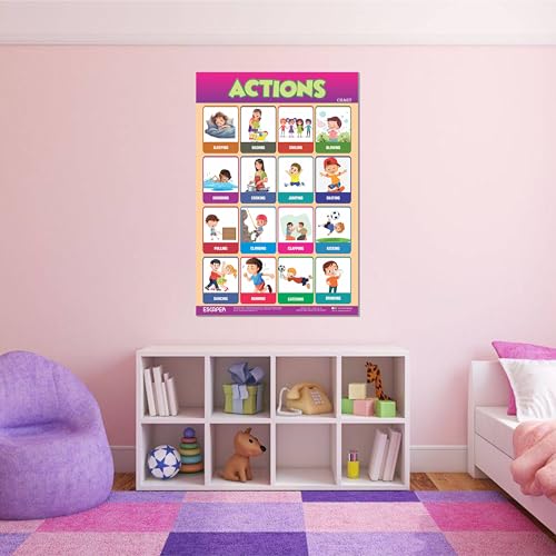Image of ESCAPER Actions Educational Charts (11.5 x 17.5 inches), 300 GSM Paper, Laminated, Self Adhesive Back, Kids Learning Posters, Perfect For Home Schooling, Nursery Students