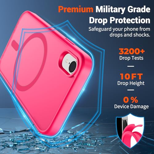 Image of SUPFINE Magnetic for iPhone XR Phone Case Hot Pink | With Screen Protector, Translucent Matte, Compatible with MagSafe, Military Grade Drop Proof, Rugged Shockproof Protective