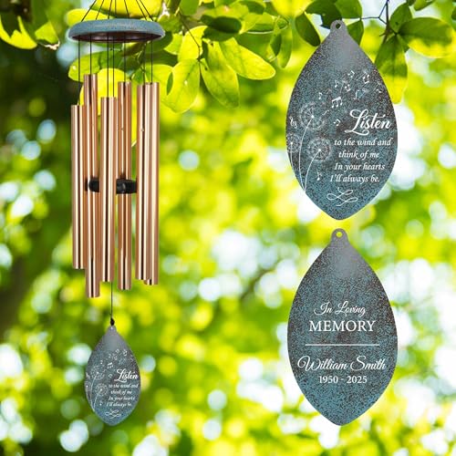 Image of ASTARIN Custom Memorial Wind Chimes, Three Colors Personalized Sympathy Wind Chime for Loss Lover, Commemorative Wind Chime Deep Tone for Condolences /Funeral, Produced in Texas
