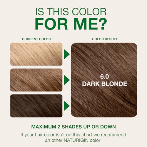 Image of Naturigin Permanent Hair Color, 6.0 Dark Golden Copper Blonde, Ammonia Free, 100% Gray Coverage, Nourishing Natural Formula, For All Hair Types, Long-Lasting, Vegan & Cruelty-Free, 1 Pack