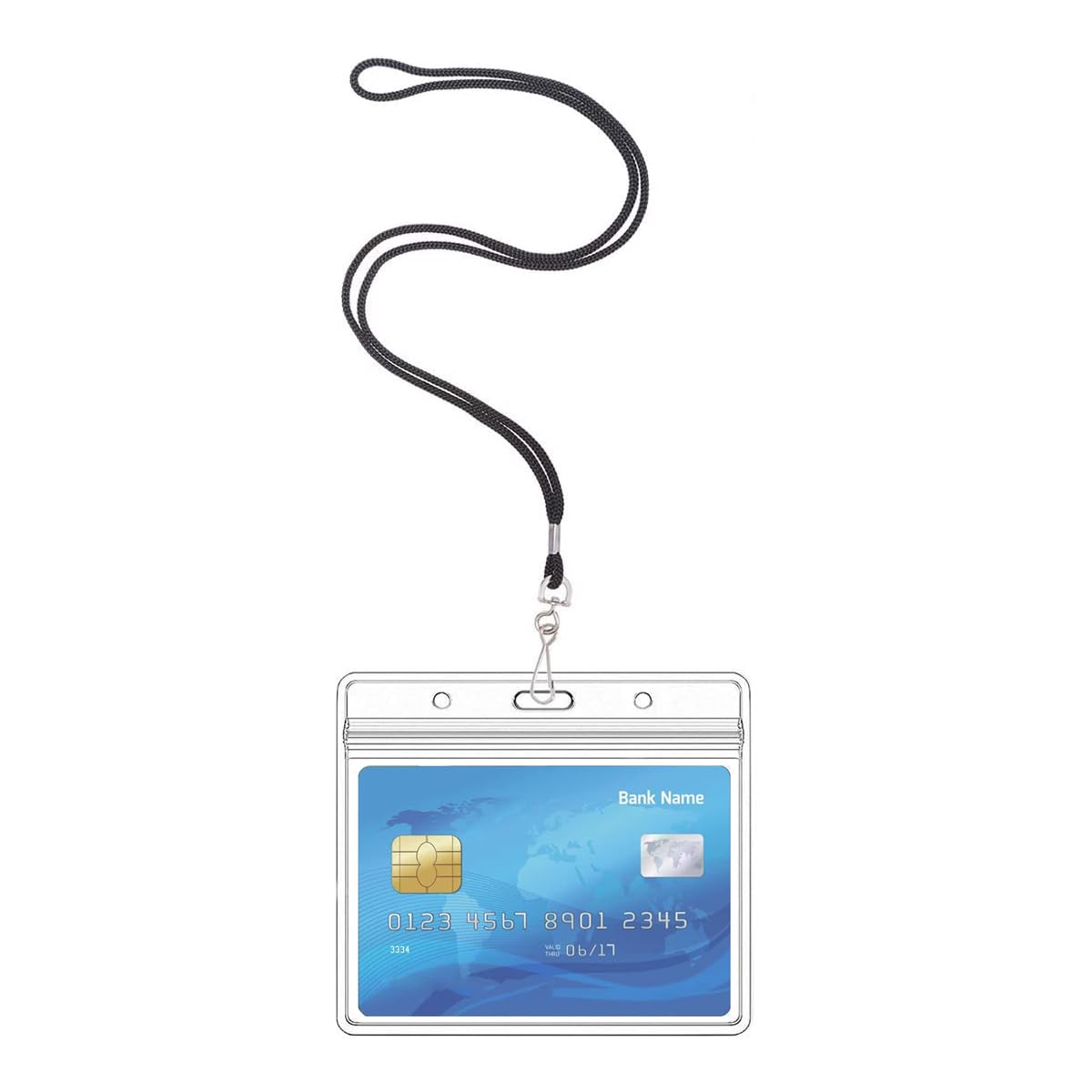 Extra Thick Horizontal ID Card Name Tag Badge Holder with Waterproof Type Resealable Zip (2.36 x 3.74 Inches with lanyards, 6Packs)