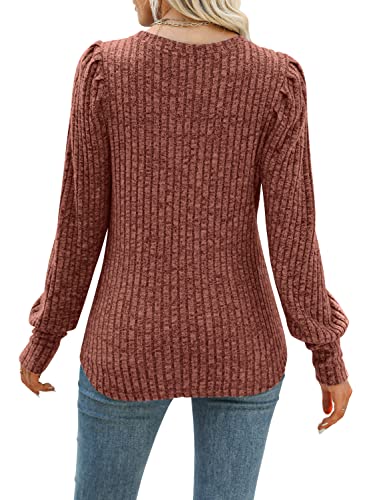 Image of MIHOLL Women's Puff Long Sleeve Shirts Casual Knit Blouses Crew Neck Elegant Tunic Tops