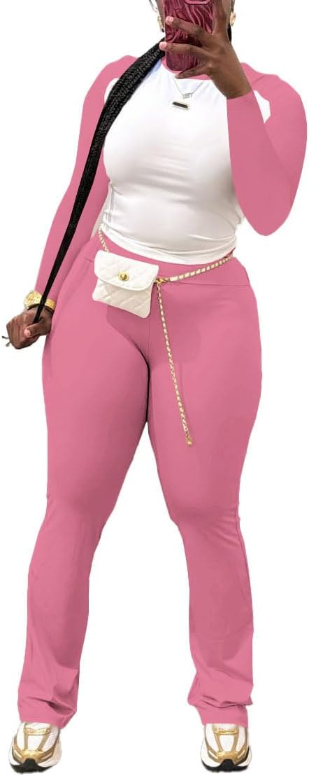 Nimsruc 2 Piece Outfits for Women Casual Sweat Sets Long Sleeve Matching Set Jogging Suits Tracksuits Pink S