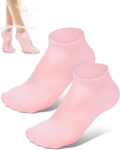 Golbylicc Calcetines hidratantes de silicona para mujer, pies secos y agrietados, calcetines de goma de gel suave, calcetines de silicona para el