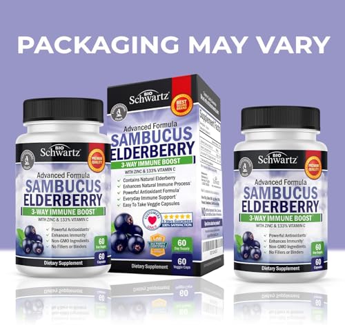 Bioschwartz BIO-ELDERBERRY-60-GS-1 Elderberry With Zinc And Vitamin C For Adults - Immune Support Vitamins For Women And Men Natural Elderberries Black Sambucus Capsules - Immune Defense Multiminerals Supplement thumb #1