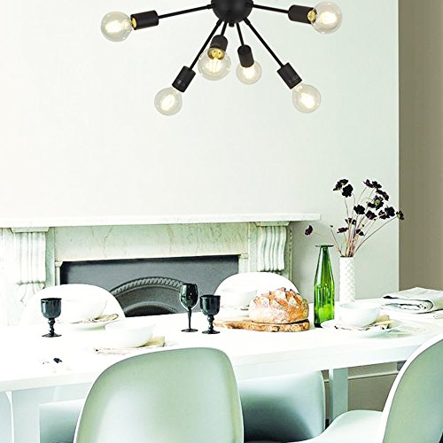 Vinluz 6-Light Sputnik Chandelier Black Mid Century Modern Ceiling Light Industrial Pendant Lighting For Kitchen Dining Room Living Room #TOP4