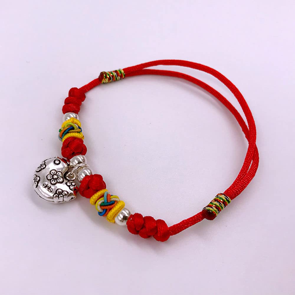 Bracciale rigido in argento for donna, bracciale intrecciato in corda rossa con ciondolo animale in argento S925 simpatico pulcino braccialetti dell'amicizia regolabili gioielli etnici fortu