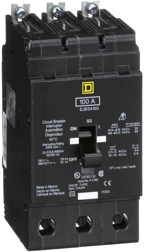 SCHNEIDER ELECTRIC EJB34100 Miniature Circuit Breaker 480Y/277-Volt 100-Amp Electrical Box