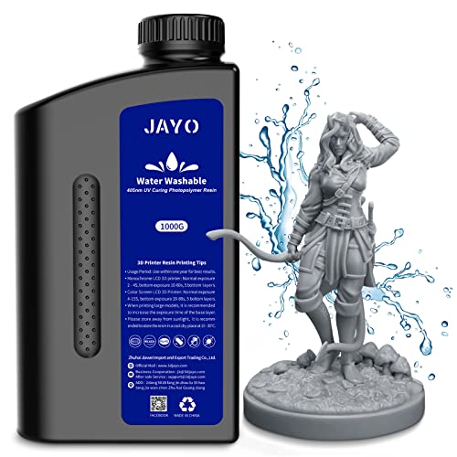 JAYO Resina Lavable en Agua 1KG para Impresora 3D, Fotopolímera Rápida UV 405nm Estándar 4K/6K/8K LCD/DLP/SLA, Alta Precisión, Bajo Olor, Gris 1000g