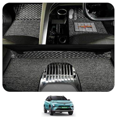 Image of CONTINENTAL [Butterfly 7D Tata Nexon EV Car Mats] Luxury 7D Car Floor Mats for Nexon EV (2024-2026) || Waterproof Nexon EV 7D Car Mats || Color - Black & Silver