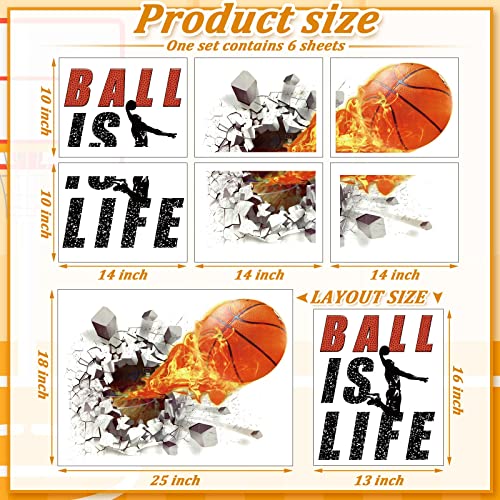 Basketball Wall Decal 3D Self Adhesive Removable Break Through The Wall Vinyl Wall Stickers Ball Is Life Wall Decal Dunk Silhouette Stickers Basketball Room Decor For Boys Bedroom, 18 X 38 Inch #TOP2