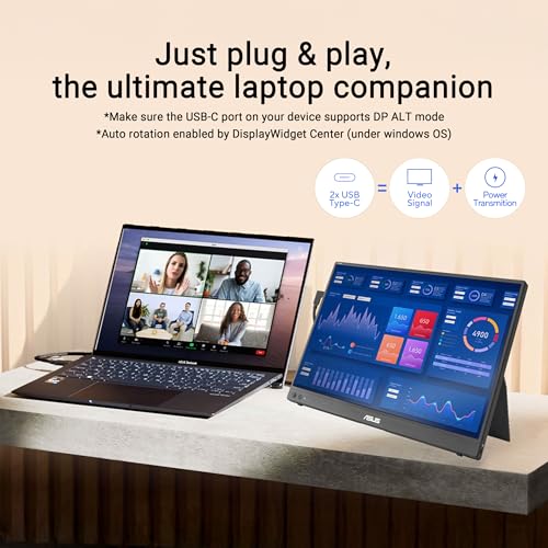 Image of ASUS ZenScreen 16 inch 16:10 USB-C Portable Monitor (MB16NCG) - WQXGA (2560 x 1600), IPS, 155Hz, Power Pass Through, 100% sRGB, Auto Rotate, Tripod Socket, Eye Care, FSC Mix-Certified, 3 yr Warranty