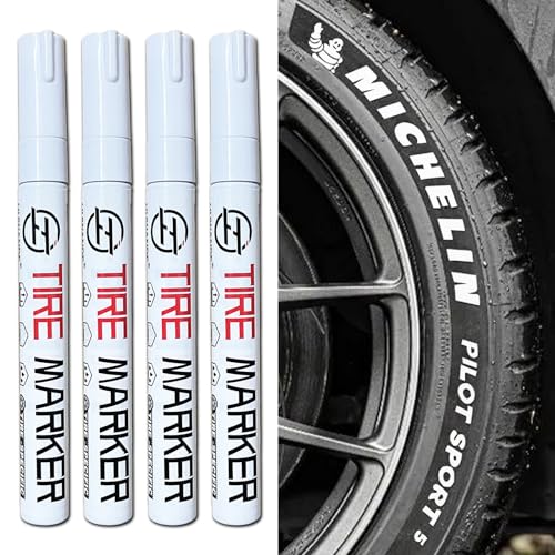 HUWANDE 4Pcs Car Tire Marker Pens,Waterproof Car Tire Paint Pen,Anti-drying Letter Graffiti Ink Marker (White)
