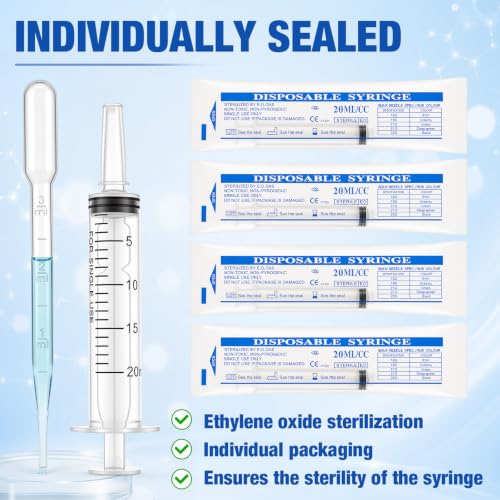 Image of TrelaCo 8 Pack 20ml Syringes Without Needle with Caps, Plus 8 Pack 3ml Plastic Transfer Droppers Pipettes, Liquid Measuring Dispenser for Pet Feeding Oral Colostrum Student Lab Medicine DIY