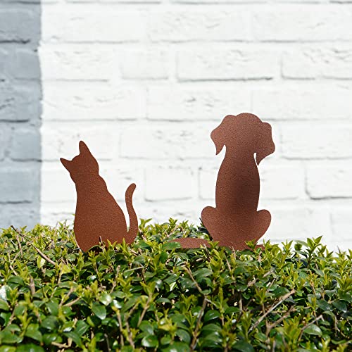 UNUS Garden Hund und Katze Gartenstecker 2er Set, Gartendeko Rostoptik, Roststecker aus Edelrost Metall, Rost Deko für Garten Terrasse Balkon Blumentopf