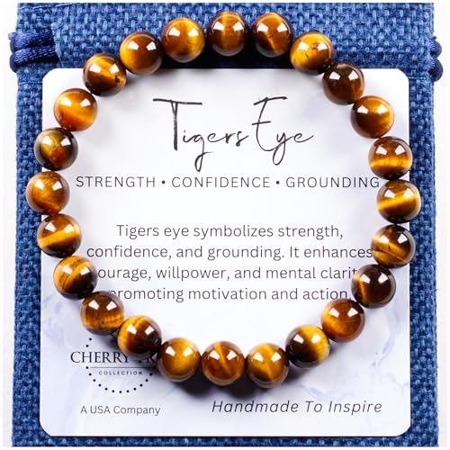 Cherry Tree Collection - Handmade Crystal Beaded Stretch Bracelets For Women and Men - Small, Medium, Large Sizes - Healing Properties Card - 8mm Round Beads