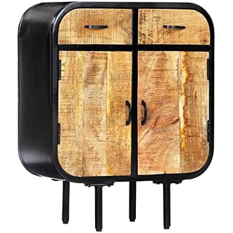 vidaXL Mangoholz Massiv Sideboard 2 Schubladen 2 Türen Kommode Beistellschrank Mehrzweckschrank Anrichte Schrank Flurkommode 60x30x75cm Eisen Cover