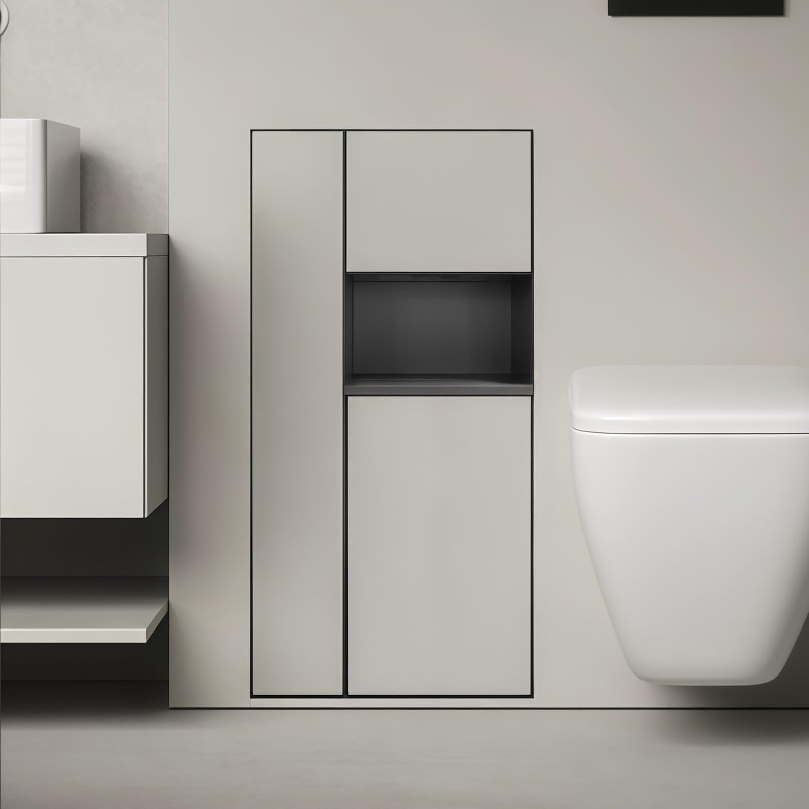 Portarotolo di carta igienica a incasso con cestino/portascopino, | Nicchia for doccia in acciaio inox,nicchia ad incasso a parete,armadio portaoggetti con pattumiera(Black)