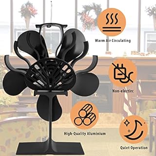 PYBBO Wood Stove Fan 5 Blades, Heat Powered Fireplace Fans for Log Burner Stove, Non Electric Silent Motors Operation Circulating Warm Air Fan with Magnetic Thermometer