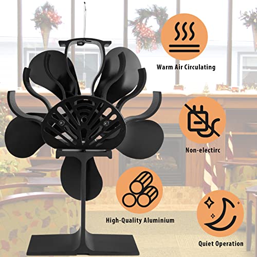 5 Blades Heat Powered Stove Fan - Pybbo Silent Motors Wood Burning Stove Fireplace Fan Circulates Warm/Heated Air Eco Stove Fan For Gas/Pellet/Wood/Log Stoves With Magnetic Thermometer- The Best Christmas/New Year Gift #TOP1