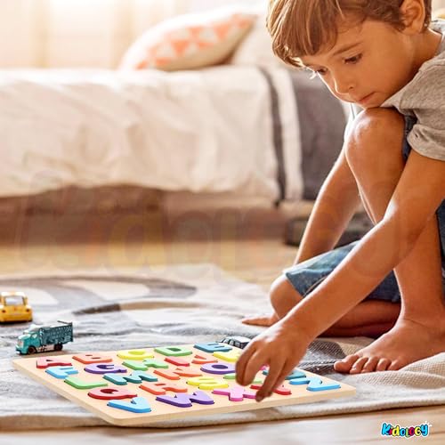 Image of Kidology Wooden Puzzles for Toddlers for Kids Preschool Learning Toys, Wooden Montessori Toddler Puzzles Wooden Alphabet, Number, Shape Puzzles for Kids 2-4 Years Old (Alphabet Puzzle)