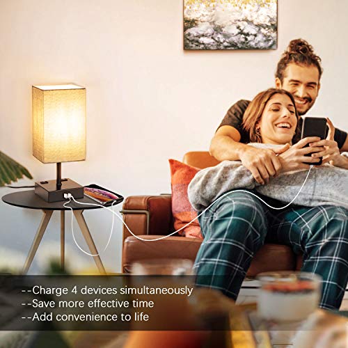 Maxvolador Touch Control Table Lamp, 3 Way Dimmable Bedside Desk Lamps With 2 Usb Charging Ports 2 Ac Outlets,Grey Fabric Shade Modern Nightlight For Bedroom, St64 Led Bulbs Included,Set Of 2 #TOP7