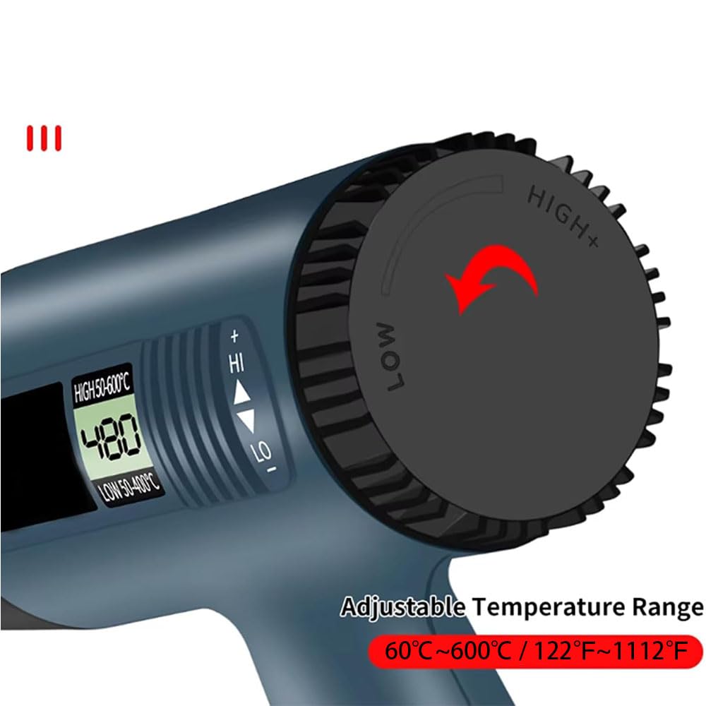 Pistolet à air Chaud à Chauffage Rapide avec écran 2000 W 60 °C à 600 °C Protection Contre Les Surcharges Pistolet Thermique pour Loisirs Créatifs et Rétraction du PVC