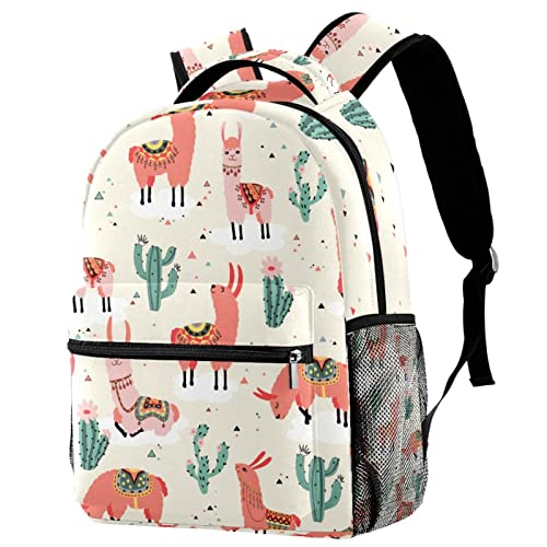 Sac à dos de voyage enfant Happy Lama avec cactus et porte-bouteille pour l'école et les sorties