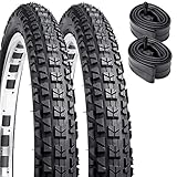 2 Pack 20' Mountain Bike Tires 20 X 2.125/57-406 Plus 2 Pack 20 Bike Tubes 20x1.75/2.125 AV 32mm Schrader Valve Compatible with 20 x 2.125 Bike Tires and Tubes (Black)