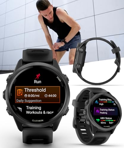 Image of Garmin Forerunner 570 42mm Advanced GPS Running & Triathlon Smartwatch, AMOLED Display, Training & Recovery Features, Slate Gray Aluminum w /Translucent Black /Black Band w / Wearable4U PowerBank Bundle