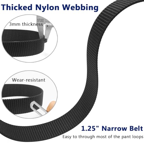 WYuZe 5 Pack 1.25" Military Nylon Belts for Men, Metal-free Lightweight Adjustable Web Duty Belt for Work Casusal TSA Safe2