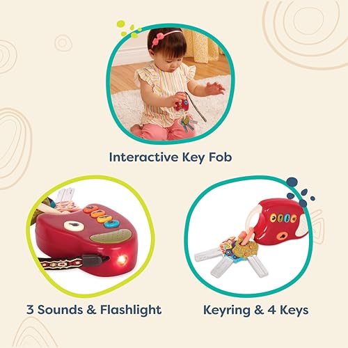 B. toys – Toy Car Keys – Key Fob with Lights & Sounds – Interactive Baby Toy – Pretend Keys for Babies, Toddlers – 10 Months + – FunKeys – Red - Image 6