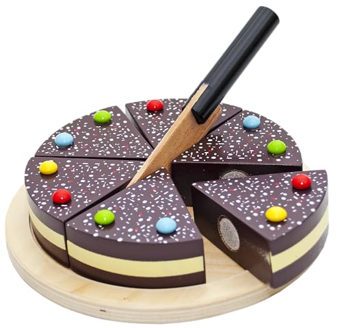 Tanner - Der kleine Kaufmann DEKO Schokoladentorte zum Schneiden (Kaufladenzubehör, 6 Kuchenstücke, mit Holzmesser) 0980.4