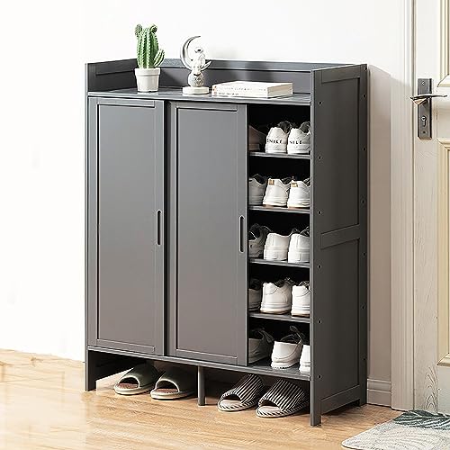 Meuble à chaussures coulissant vertical gris étagère modulable