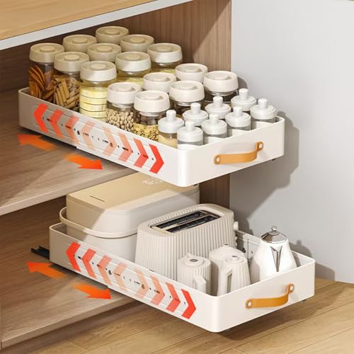 Hodeffior Pull out Cabinet Organizer, Kitchen Cupboard Organiser, Adjustable Drawers with Handle and Adhesive, Slide Out Drawers for Kitchen Cabinets for Cupboard, Pantry, Bathroom, 41-60 x 25 x 7,8cm