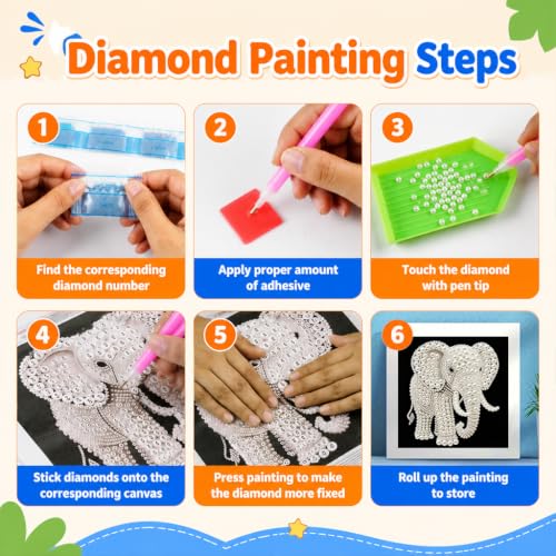 Image of HASTHIP 5D Elephant Pearl Diamond Painting Kit 11.8 X 11.8 in Wall Art