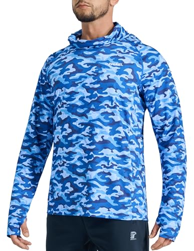 Men's Sun Protection Fishing Shirts UPF 50+ Lightweight Hoodie Long Sleeve UV SPF Hooded Shirts with Mask Rash Guard
