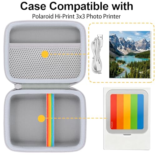 Image of Hard Case for Polaroid Hi-Print Bluetooth Connected 3x3 Photo Dye-Sub Printer (9196), Portable Travel Carrying Case with Mesh Pocket & Hand Strap, White | Protective EVA hard case with soft lining, mesh pocket, and hand strap for safe storage and easy travel.