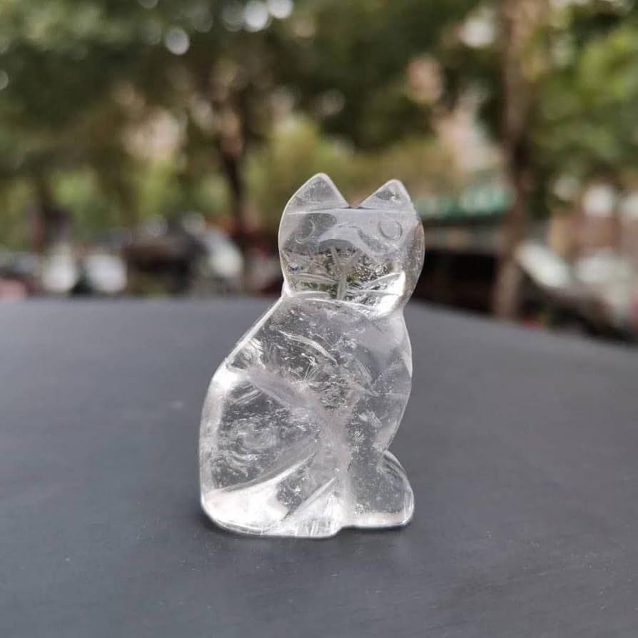 ☆ホワイトガーデンクォーツ クリアクォーツねこネコ猫の置物 Amazon