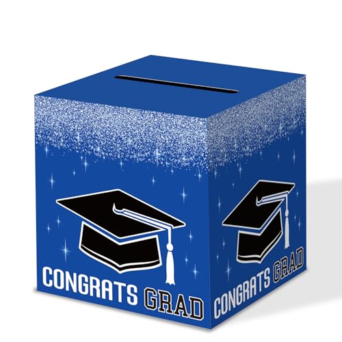 Image of Graduation Congrats Card Box, 2026 Graduation Party Decorations, Graduation Party Decorations Graduation Money Card Boxes Holder Graduation Gift Party Favors Decor Party Supplies (Blue)