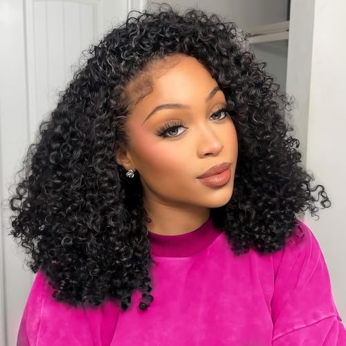 COUGARBEAUTY Kinky Curly Half Wig Human Hair 18 Inch 3 In 1...